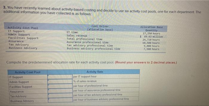 of clients. The company has three support departments and three revenue-generating departments,