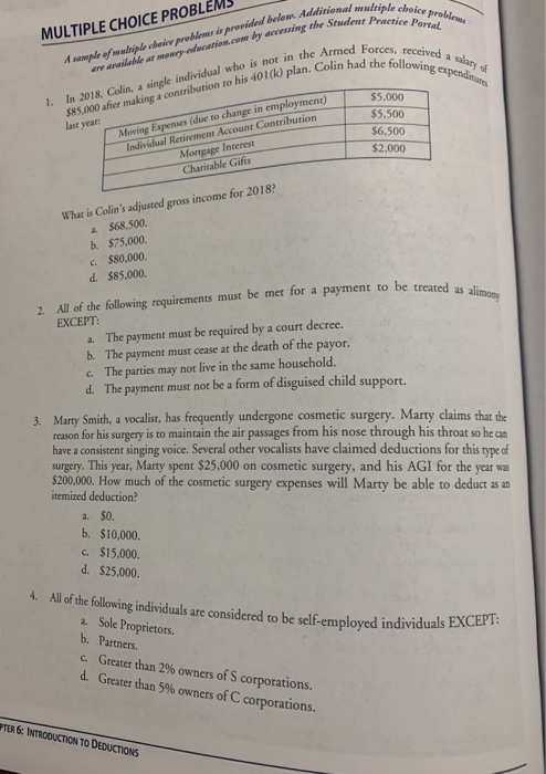  MULTIPLE CHOICE PROBLE A sample of muliple choice problesms is provided