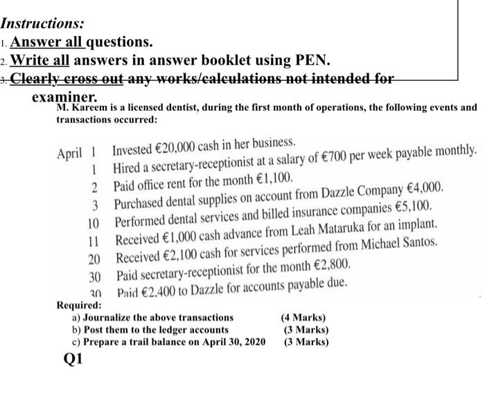  Instructions: 1. Answer all questions. 2. Write all answers in answer