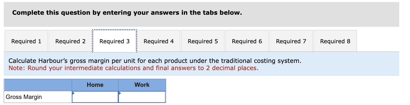 Work. Basic production information follows: Home Work Direct materials cost per unit