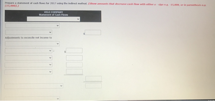 Thank you PRINTERVI Exercise 17-8 Here are comparative balance sheets for Velo