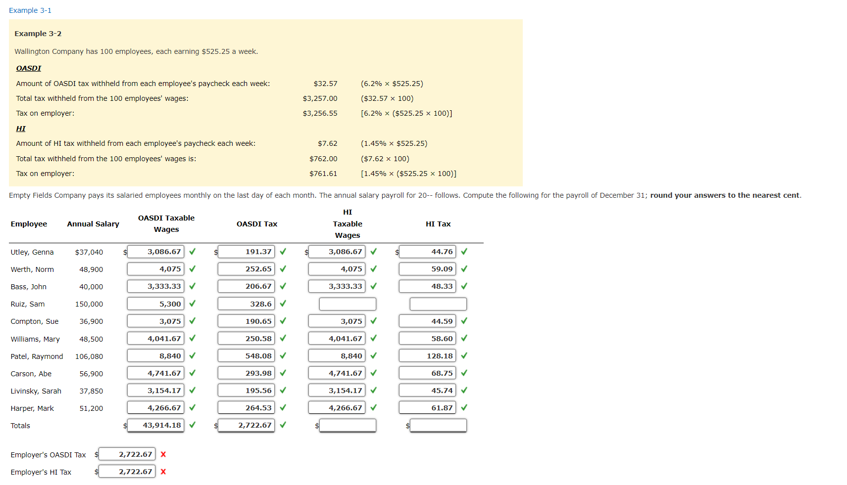 use 2021 OASDI limit Example 3-1 Example 3-2 Wallington Company has 100