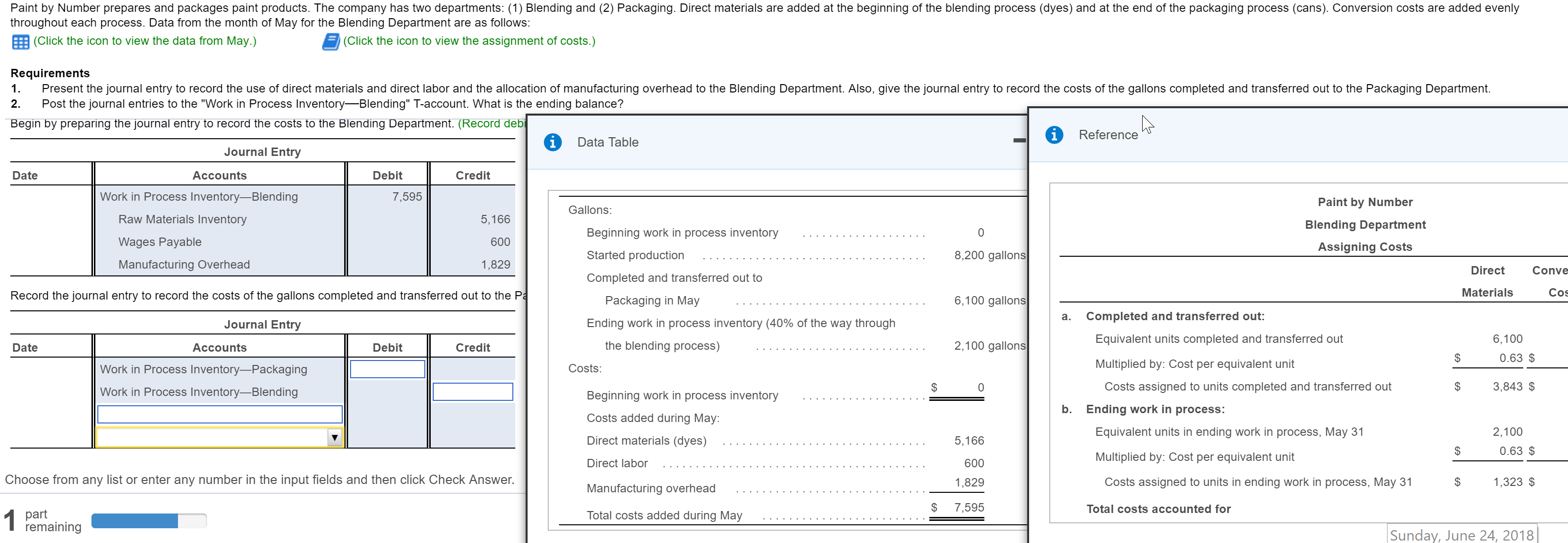 Costs Total a. Completed and transferred out: Equivalent units completed and transferred