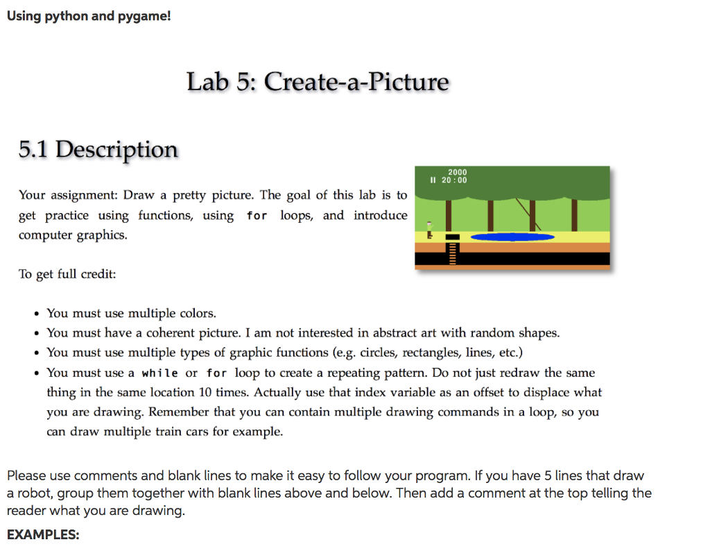  Using python and pygame! Lab 5: Create-a-Picture 5.1 Description 2000 Il