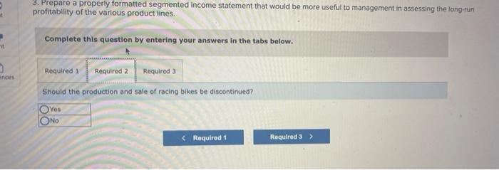 and a racing bike. Data on sales and expenses for the past
