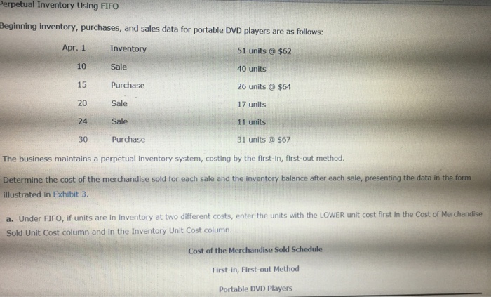  erpetual Inventory Using FIFO Beginning inventory, purchases, and sales data for