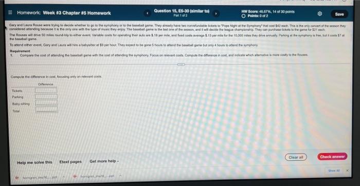  Question 15, E5-30 (similar to Homework: Week #3 Chapter #5 Homework