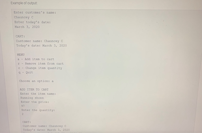 (float) item_quantity (int) (2) Add a default constructor to the item class.