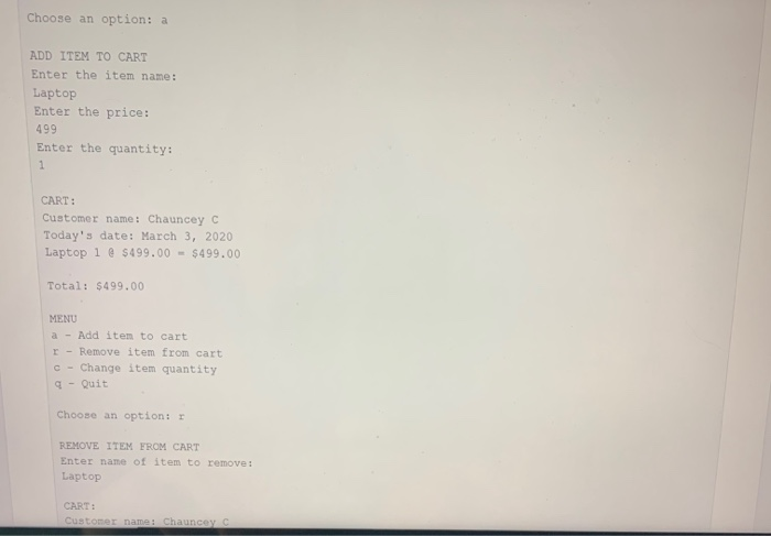 item's quantity = 0.(1 pt) (3) Add a method to item called