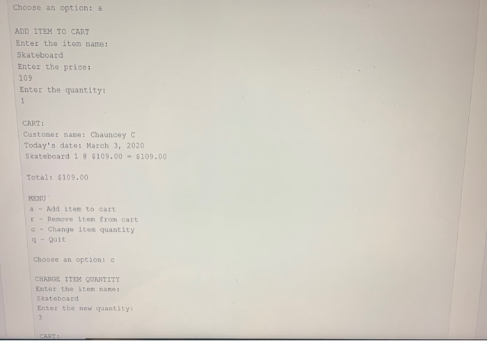and total price for this item. The prices should have two decimal