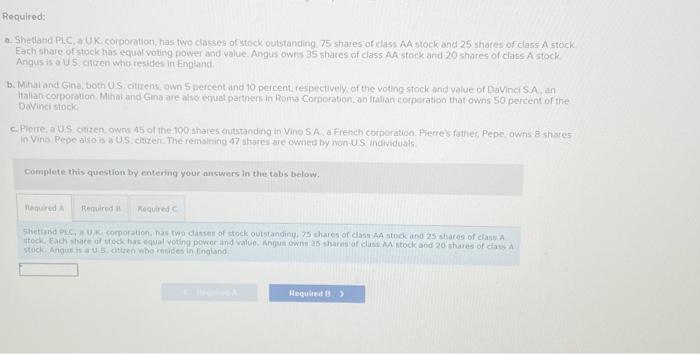 help a. Shetland PLC, a UK corporation, has two classes ofistock outstanding.