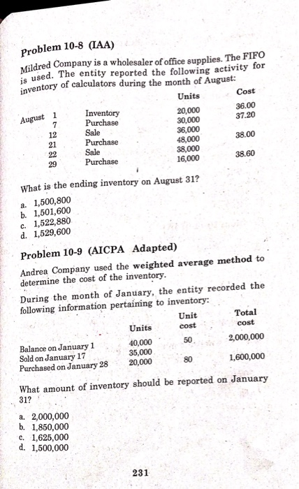  Answer and show your solution Problem 10-8 (IAA) Mildred Company is