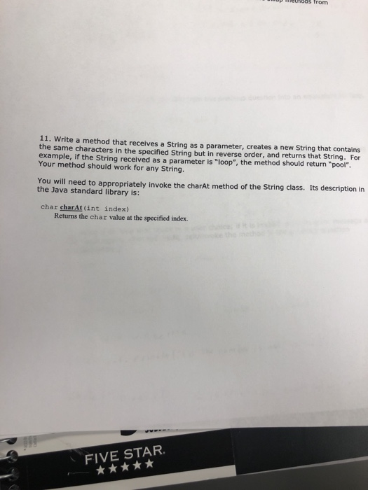  thods from 11. Write a method that receives a String as