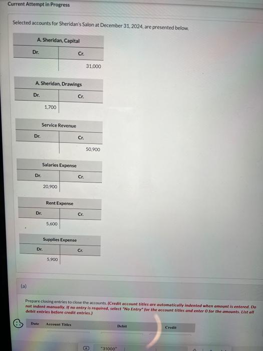  Current Attempt in Progress Selected accounts for Sheridan's Salon at December