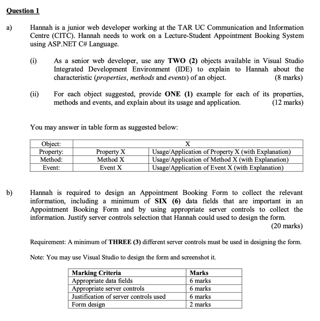 Only Question 1 (b) needed. Question 1 a) Hannah is a junior
