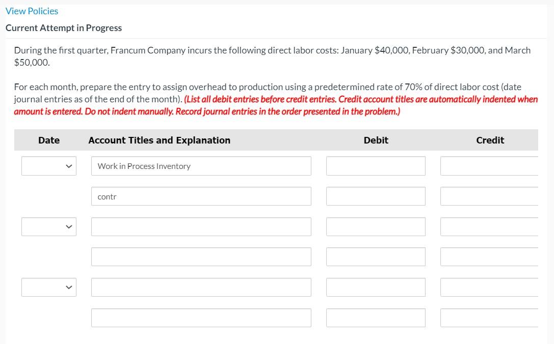 View Policies Current Attempt in Progress During the first quarter, Francum