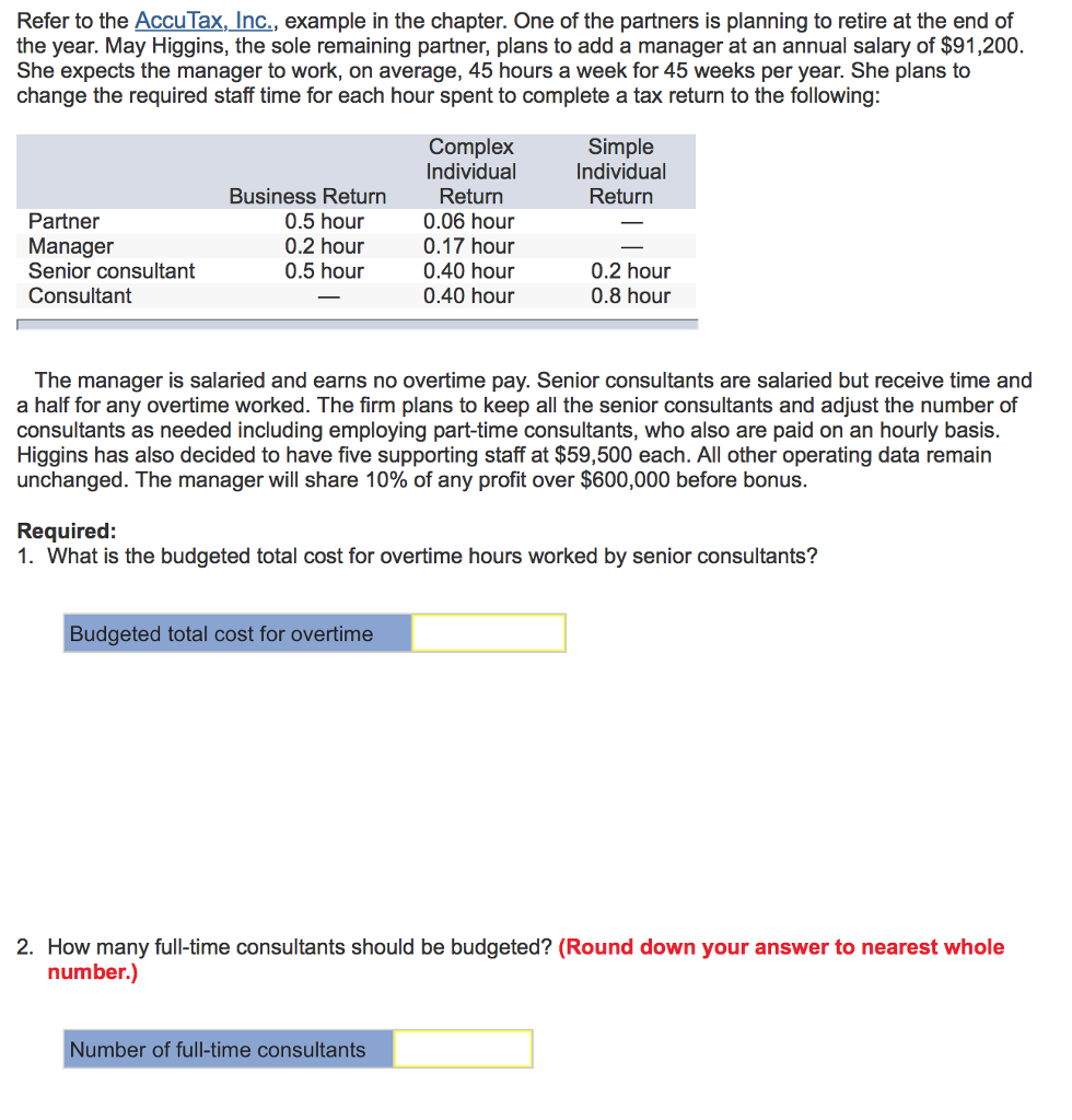 to calculate please.This is all the info given. AccuTax, Inc. Budgeted operating