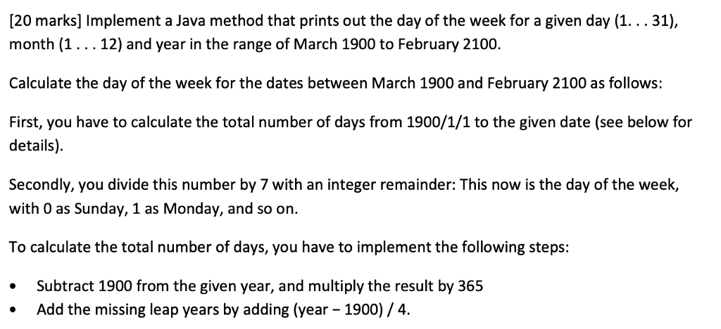 Java Programming 20 marks] Implement a Java method that prints out the
