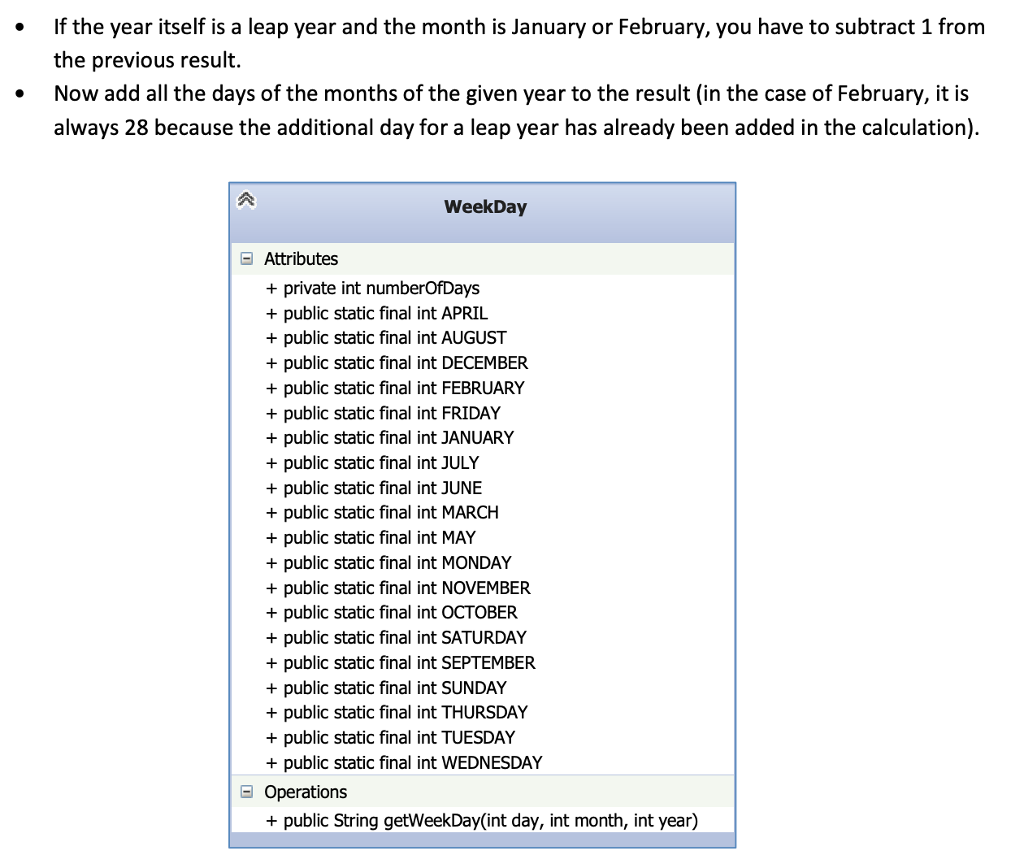 day of the week for a given day (1...31), month (1.. .