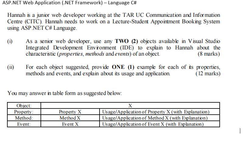 ASP.NET Web Application (.NET Framework) - Language C# Hannah is a