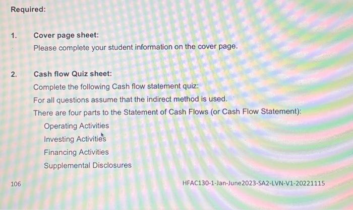  1. Cover page sheet: Please complete your student information on the