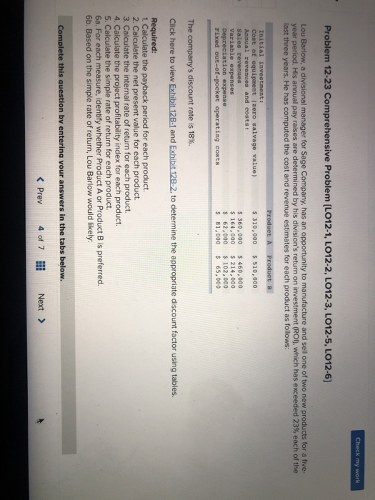 answer the required 1 through 6 Check my work Problem 12-23