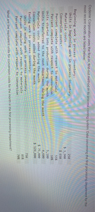  Ozdemir Corporation uses the first-in, first-out method in its process costing