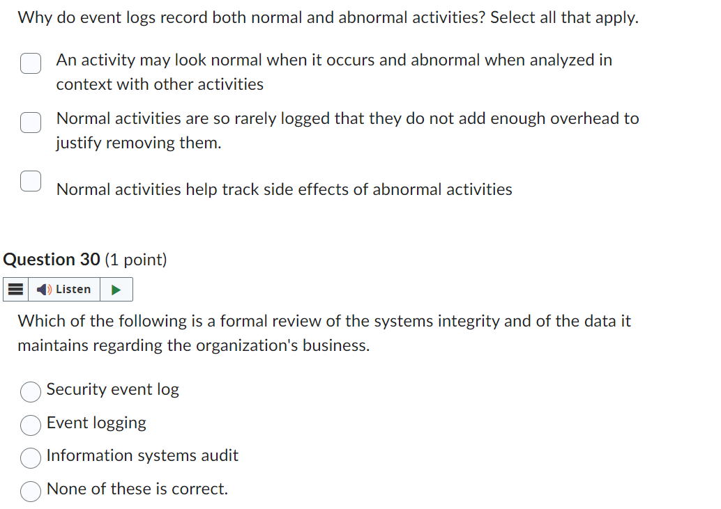  Why do event logs record both normal and abnormal activities? Select