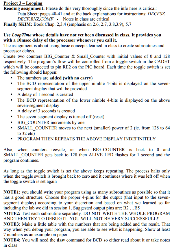  Proiect 3-Loopin Reading assignment: Please do this very thoroughly since the
