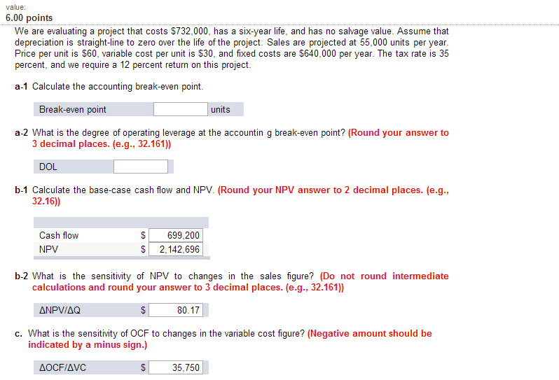 We are evaluating a project that costs $732,000. has a six-year