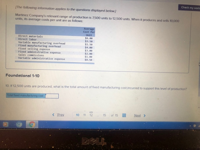 applies to the questions displayed below] Martinez Company's relevant range of production