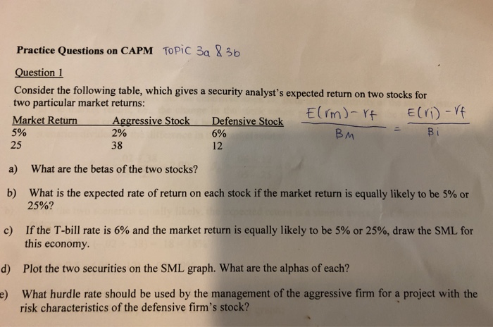  Practice Questions on CAPM TOPIC 39 36 Question 1 Consider the