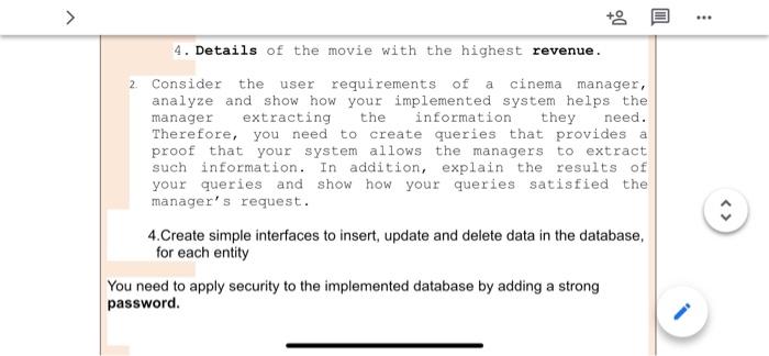 database system based on the relational database you designed in the first