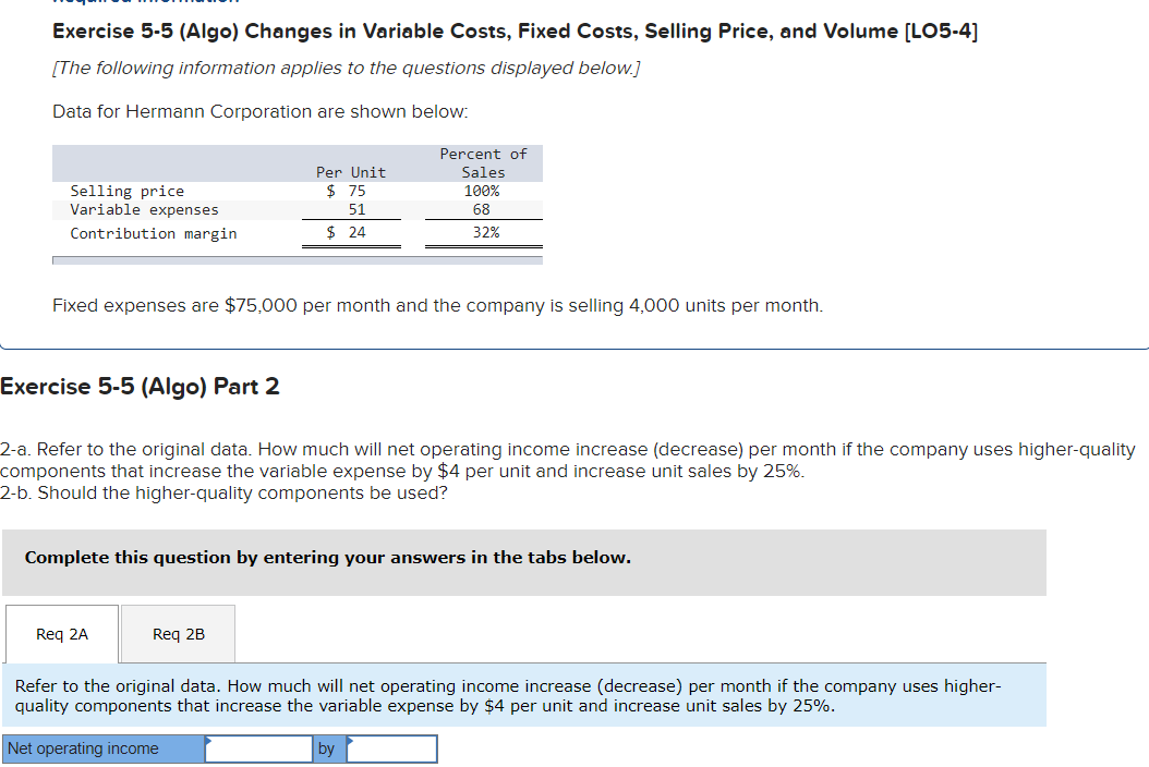 and Volume [LO5-4] (The following information applies to the questions displayed below.)