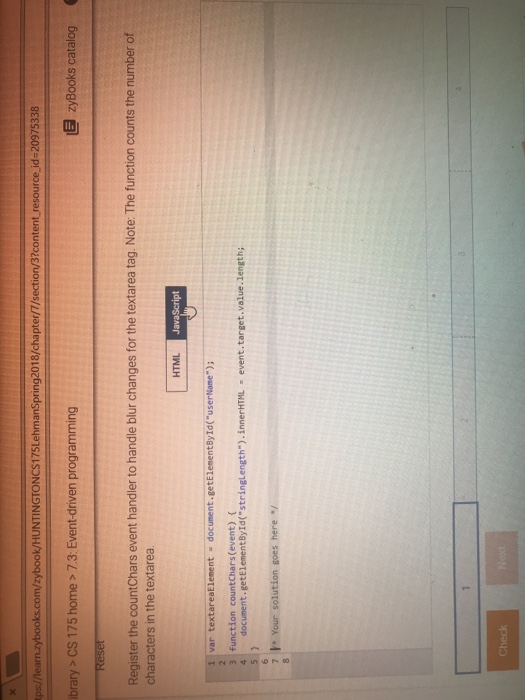 countChars event handler to handle blur changes for the textarea tag. Note: