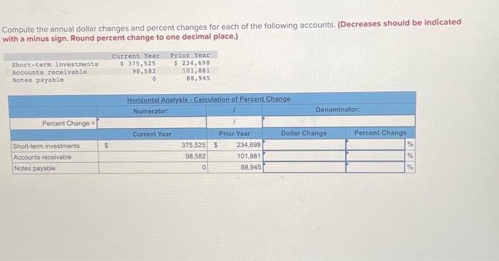  Compute the annual dollar changes and percent changes for each of