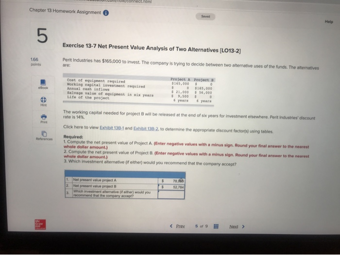 please show work Chapter 13 Homework Assignment Help 5 Exercise 13-7 Net