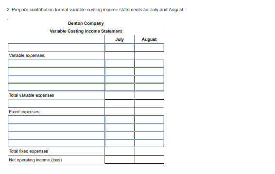5-2-1 2. Prepare contribution format variable costing income statements for July and