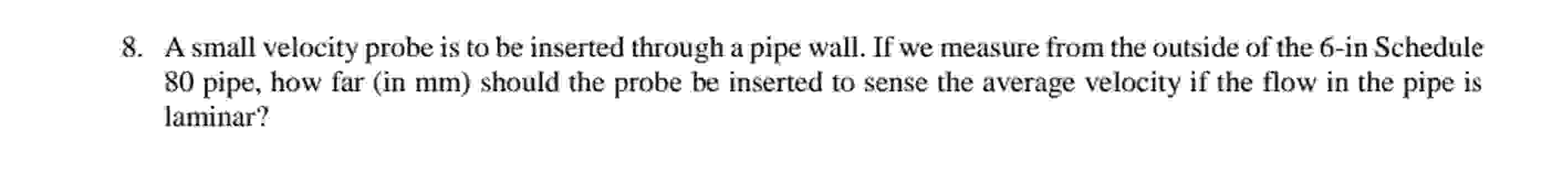 A small velocity probe is to be inserted through a pipe