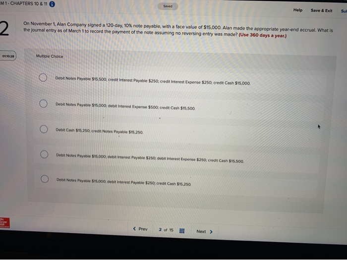  M1 - CHAPTERS 10 & 11 Saved Help Save & Exit