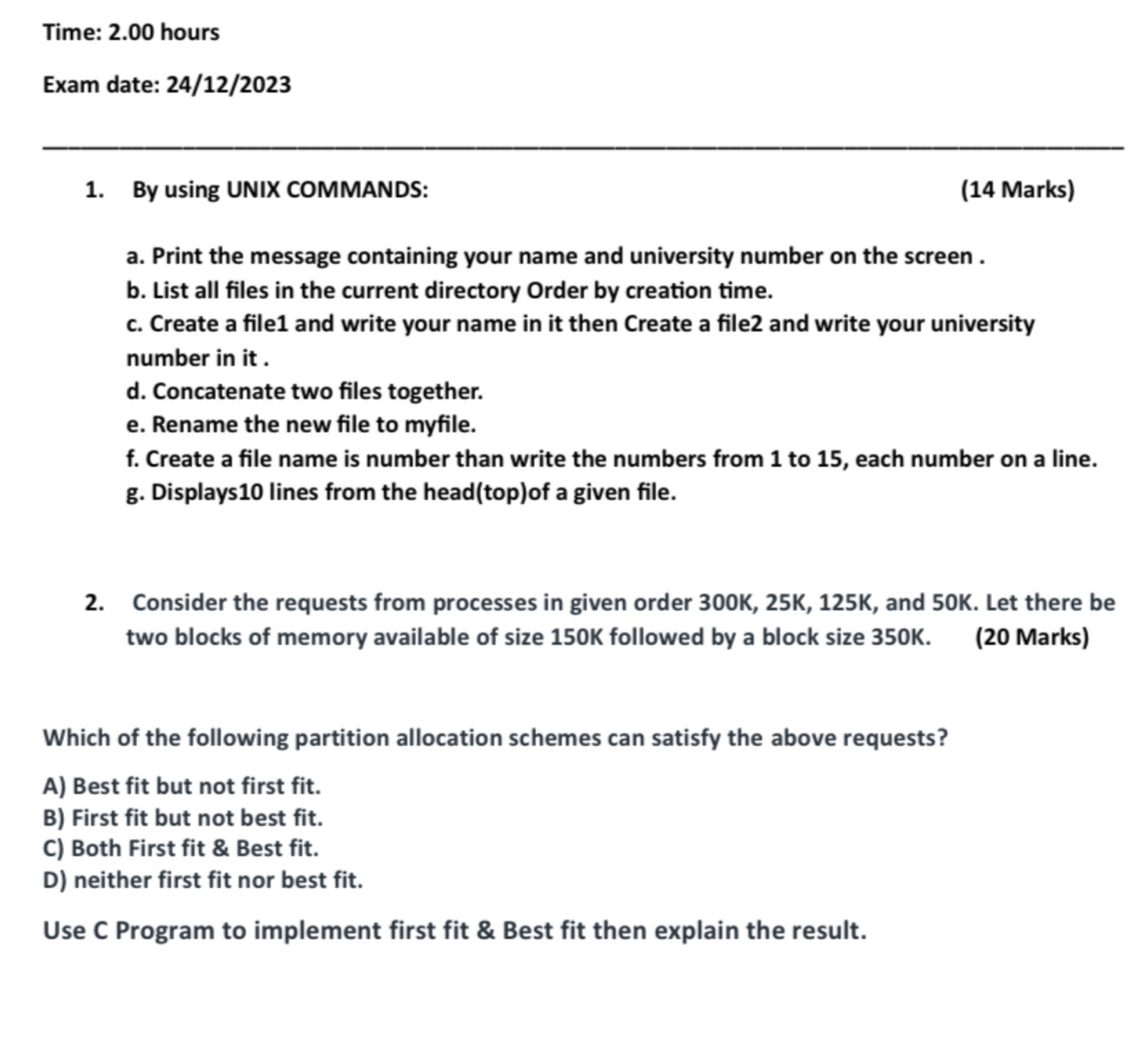  By using UNIX COMMANDS: a. Print the message containing your name