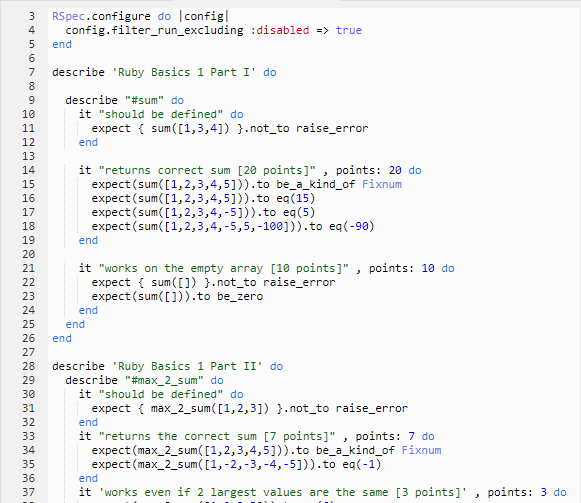  RUBY: For the following code, 1)I need a code that returns