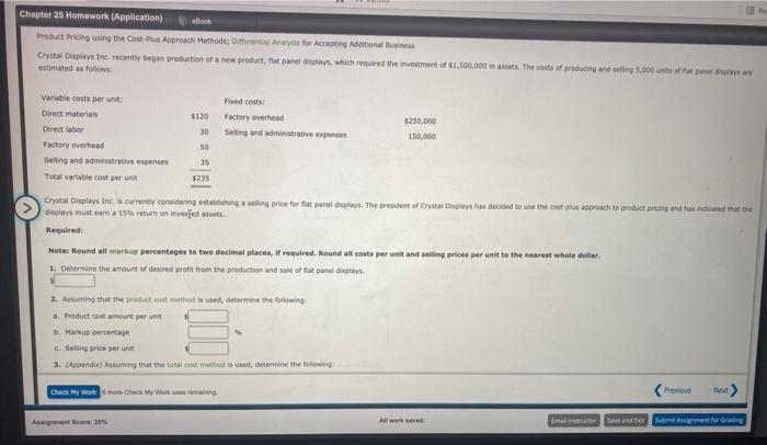  Chapter 25 Homework (Application) altock Product Pricing using the Cost Plus