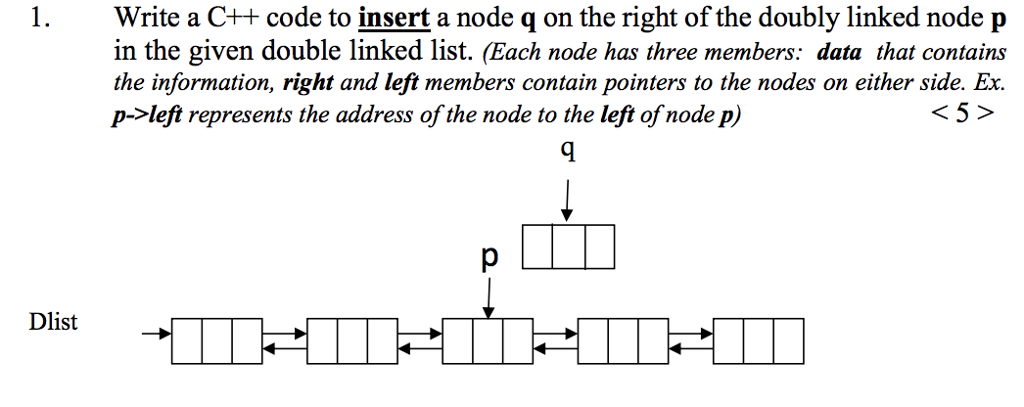  Write a C++ code to insert a node q on the