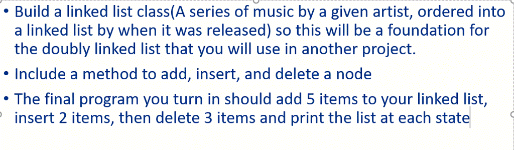 Java Programming .Build a linked list class(A series of music by