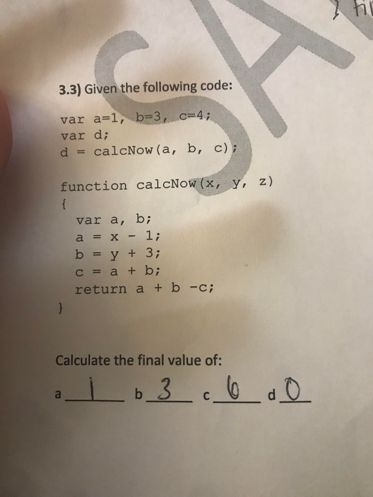  Please explain how this works 3.3) Given the following code: b-3,