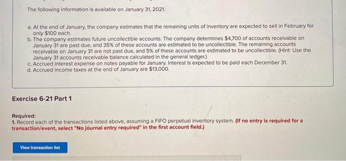 (LO6-2, 6-3, 6-5, 6-6, 6-7) [The following information applies to the questions