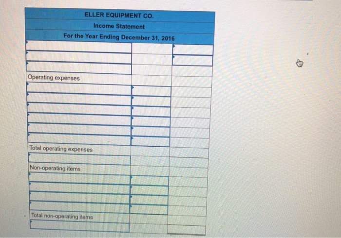 a classified balance sheet for seller Equiptment Co. for 2016. value: 10.00