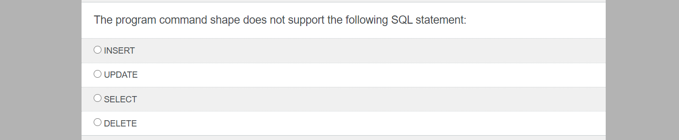  The program command shape does not support the following SQL statement: