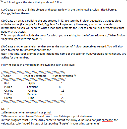 Code it in Java please The following are the steps that